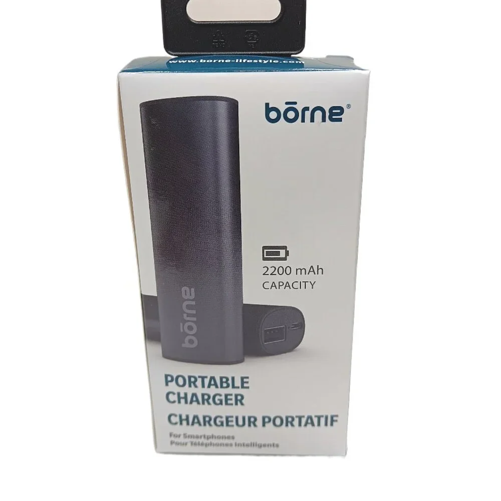 Borne Power Bank Portable USB Charger 5V 2200 mAh Lithium Battery Black Slim New